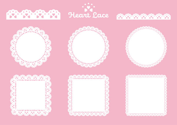 ilustrações de stock, clip art, desenhos animados e ícones de heart motif lace frame and line set 2 white - lace frame