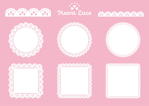 Heart motif lace frame and line set 2 white Heart motif lace frame and line set 2 white scalloped illustration technique stock illustrations