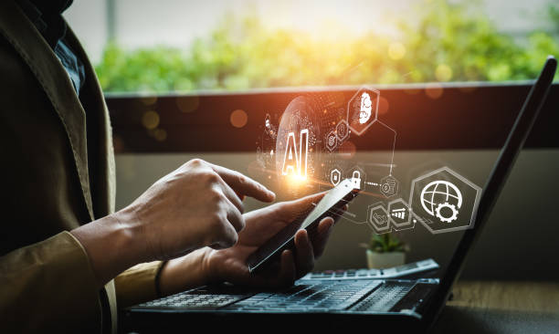 istock Businessman touching the brain working of Artificial Intelligence (AI) Automation, Predictive analytics, Customer service AI-powered chatbot, analyze customer data, business and technology 1483423206