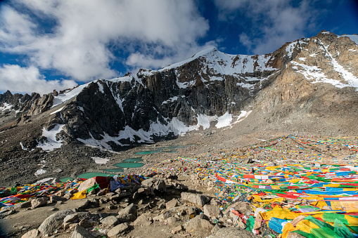 Drolma La Pass on altitude 5650 meters above sea level is the highest point of the ritual route around the Sacred Mount Kailash in Western Tibet. High quality photo