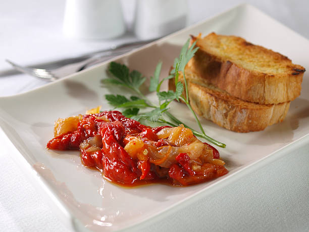 Esgarraet – Red pepper & cod Salad stock photo