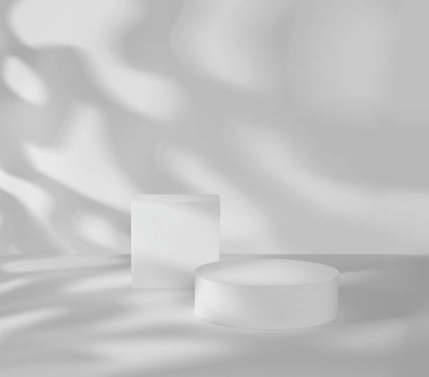 istock Empty round and square podium with window shadow for product presentation 1483425622