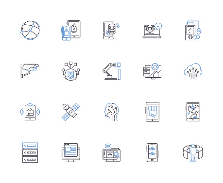 Hardware line icons collection. Hardware, components, peripherals, processors, GPUs, motherboards, RAM vector and linear illustration. power-supplies, video-cards, network-cards outline signs set
