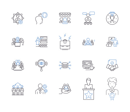 Front office line icons collection. Front-Office, Reception, Desk, Office, Lobby, Concierge, Counter vector and linear illustration. Service, Telephone, Clerk outline signs set