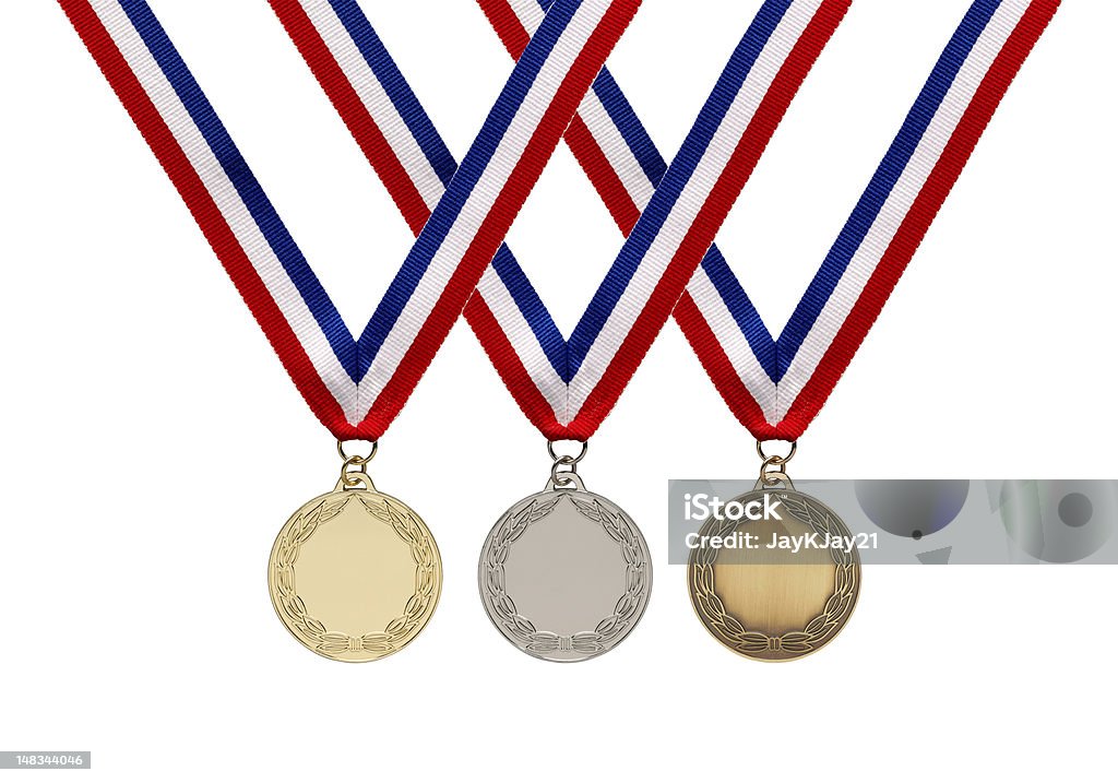 Or, argent et Bronze médailles sur des rubans avec un Tracé de détourage - Photo de Médaille - Récompense libre de droits