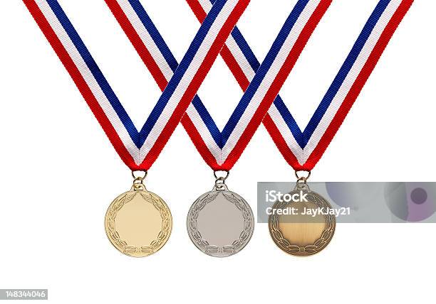 Gold Silver And Bronze Medals On Ribbons With Clipping Path Stock Photo - Download Image Now
