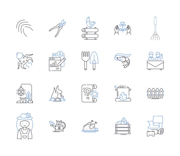 Farming factory outline icons collection. Farming, Factory, Agriculture, Crop, Cultivation, Grower, Harvester vector and illustration concept set. Tractor, Sowing, Plowing linear signs Farming factory line icons collection. Farming, Factory, Agriculture, Crop, Cultivation, Grower, Harvester vector and linear illustration. Tractor, Sowing, Plowing outline signs set threshing stock illustrations