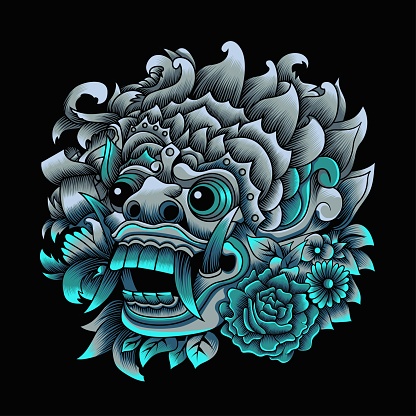Barong Balinese Mask in neon color style