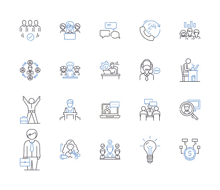 Employee life line icons collection. Worker, Job, Joblessness, Salary, Benefits, Performance, Motivation vector and linear illustration. Reward, Hours, Vacation outline signs set