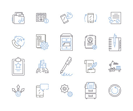 Educational tools line icons collection. School, Teacher, Learning, Books, Classroom, pencils, iPads vector and linear illustration. Computers, Chalkboard, Smartboard outline signs set