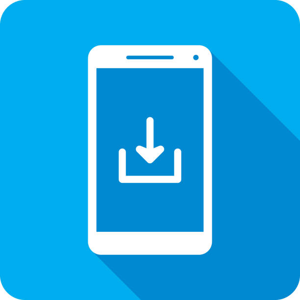 ilustraciones, imágenes clip art, dibujos animados e iconos de stock de descargar smartphone icono silueta - sharing file upload text messaging