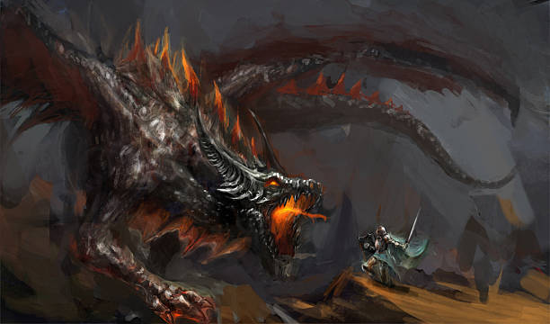 dragon hunt - dragon fantasy knight warrior stock illustrations