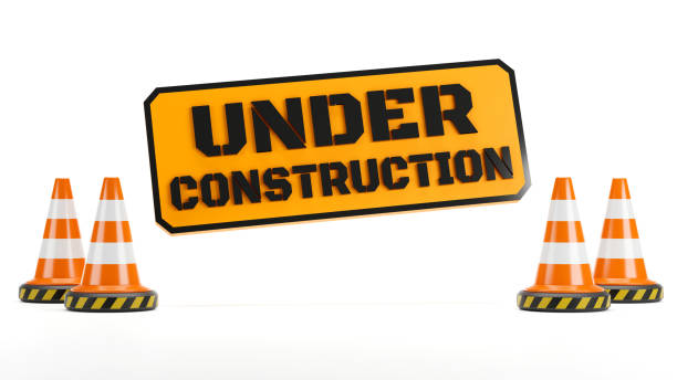 istock 3D rendering of the Under construction road sign symbol with traffic cone on white background 1483455634