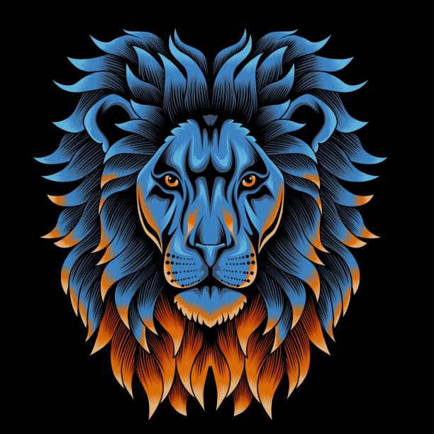 istock Lion Head Illustration in neon color style 1483460760
