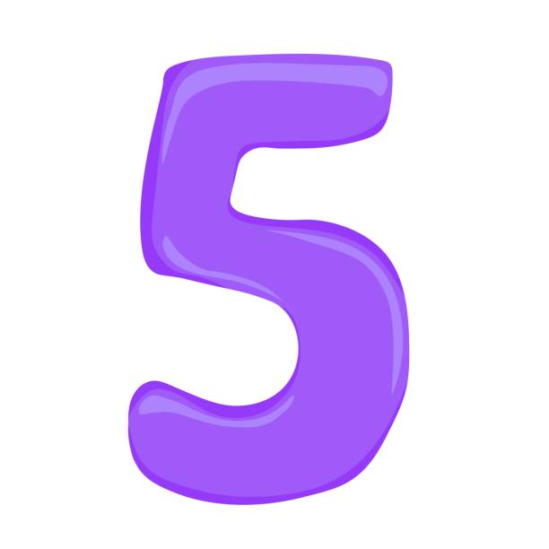 Purple Number 5 In Cartoon Style Color Number Five In The Form Of