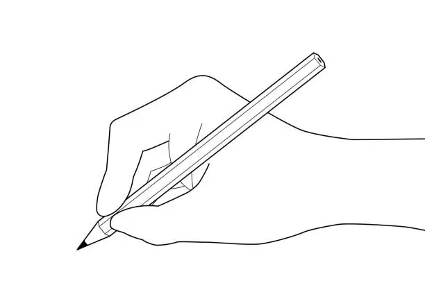 Vector illustration of The hand holding a pencil isolated on white background