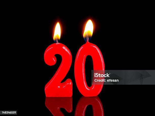 Anniversarybirthday Candles Nr 20 Stock Photo - Download Image Now - Anniversary, Backgrounds, Black Background