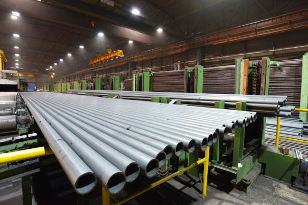 istock Finished metal tubes produced in a rolling mill 1483468917