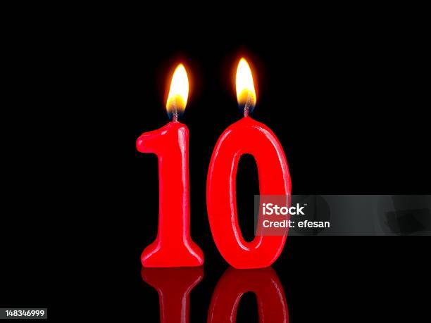 Jubiläumgeburtstag Kerzen Nr 10 Stockfoto und mehr Bilder von Brennen - Brennen, Farbbild, Feiern