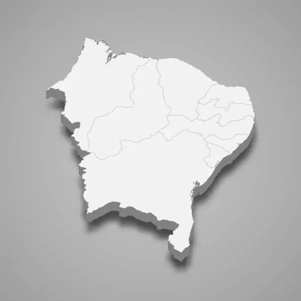 Vector illustration of 3d isometric map Northeast Region of Brazil