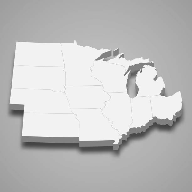 3d isometric map Midwest Region of United States 3d isometric map Midwest Region of United States, isolated with shadow wisconsin state capital stock illustrations