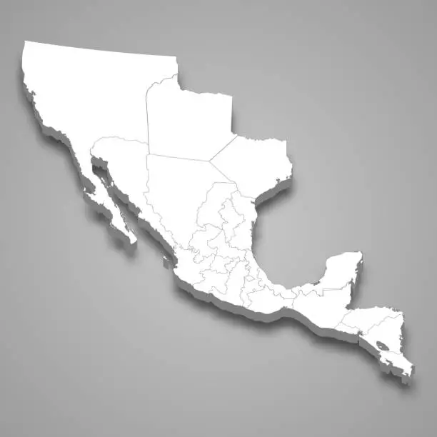 Vector illustration of 3d isometric map of Mexican Empire isolated with shadow