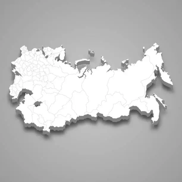 Vector illustration of 3d isometric map of Russian Empire isolated with shadow