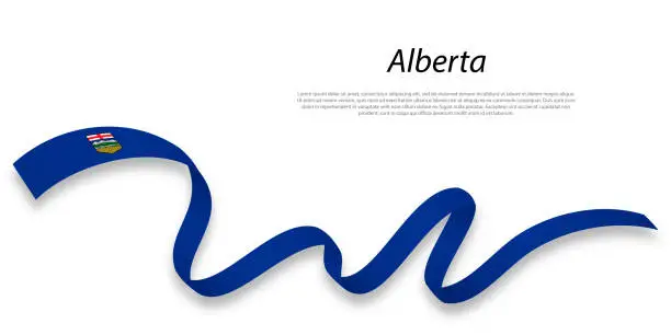 Vector illustration of Waving ribbon or stripe with flag of Alberta