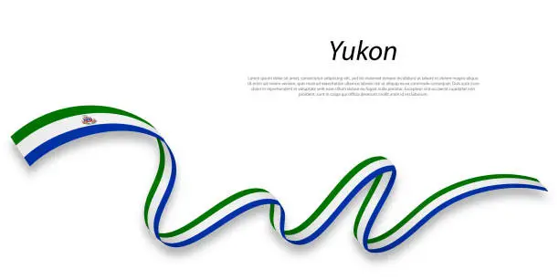Vector illustration of Waving ribbon or stripe with flag of Yukon
