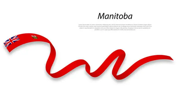 Vector illustration of Waving ribbon or stripe with flag of Manitoba