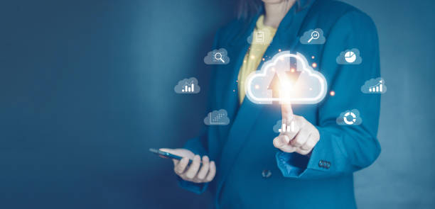 istock Business hand using smartphone with virtual popup icon of cloud computer Storage and data transfer Cloud network , Cloud technology. Networking and internet service concept. 1483476132