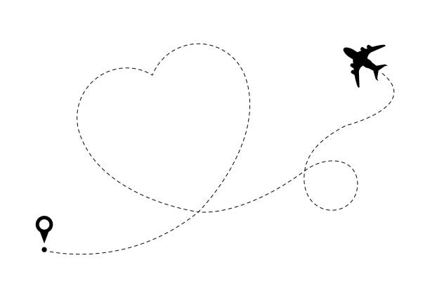 istock Love airplane route, plane flying heart shape. Wedding symbol, travel path from dots. Dotted line and destination pin, romantic journey decent vector graphic 1483476578