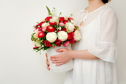 Beautiful bouquet of flowers for gift in female hands