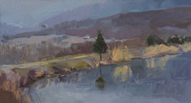 istock The lake is overcast oil painting. 1483478451
