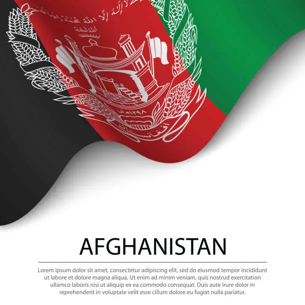 Vector illustration of Waving flag of Afghanistan on white background. Banner or ribbon template for independence day