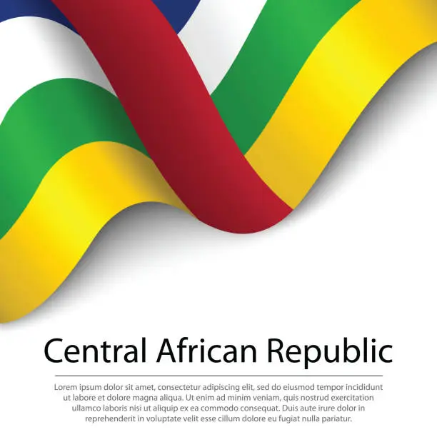 Vector illustration of Waving flag of Central African Republic on white background. Banner or ribbon template for independence day