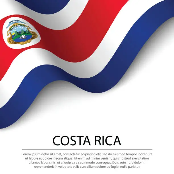 Vector illustration of Waving flag of Costa Rica on white background. Banner or ribbon template for independence day