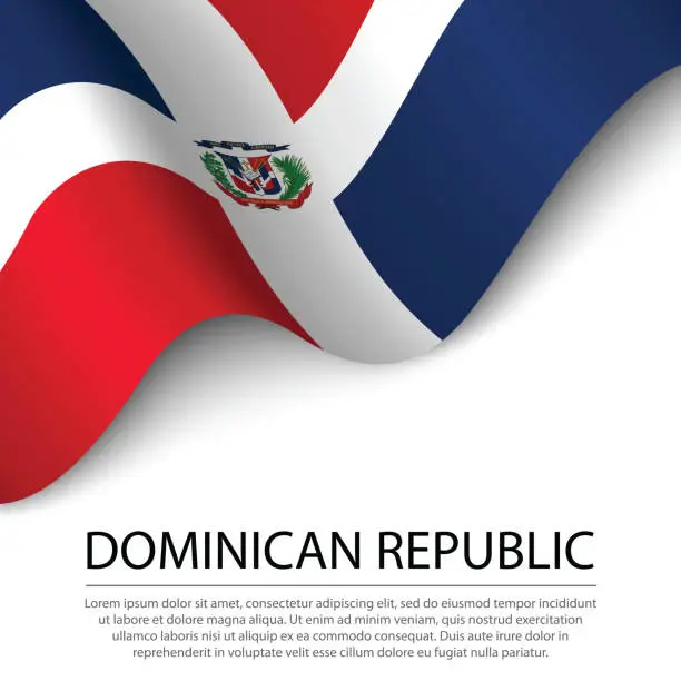 Vector illustration of Waving flag of Dominican Republic on white background. Banner or ribbon template for independence day