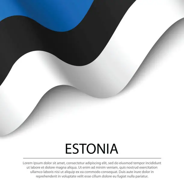 Vector illustration of Waving flag of Estonia on white background. Banner or ribbon template for independence day