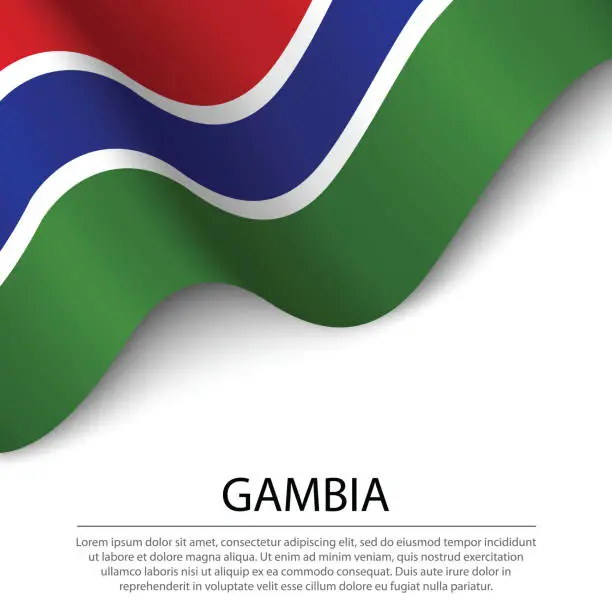 Vector illustration of Waving flag of Gambia on white background. Banner or ribbon template for independence day