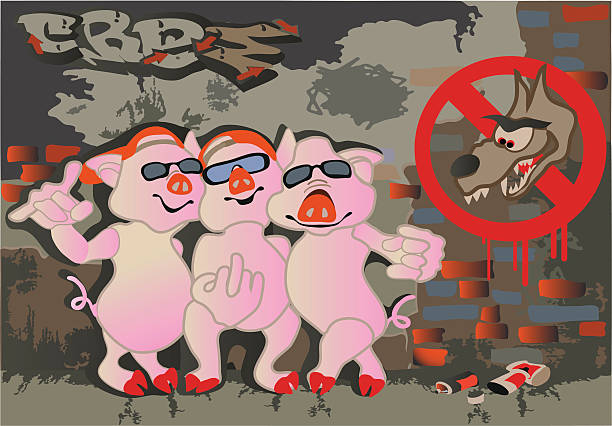 The three little pigs vector art illustration