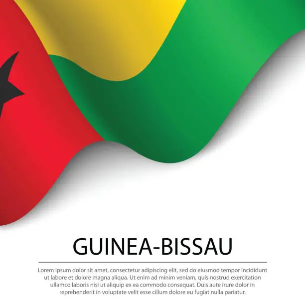 Vector illustration of Waving flag of Guinea-Bissau on white background. Banner or ribbon template for independence day