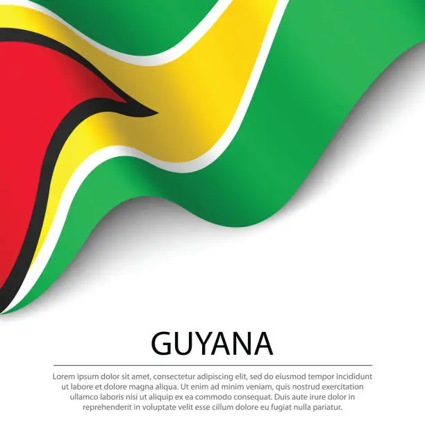 Vector illustration of Waving flag of Guyana on white background. Banner or ribbon template for independence day