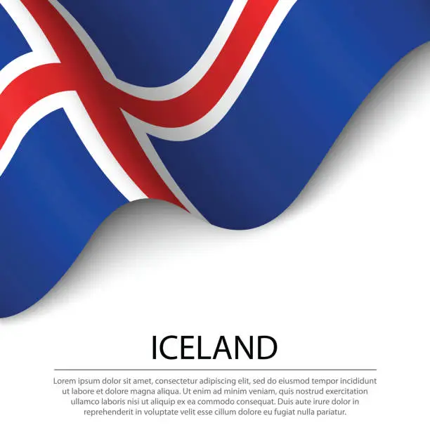 Vector illustration of Waving flag of Iceland on white background. Banner or ribbon template for independence day