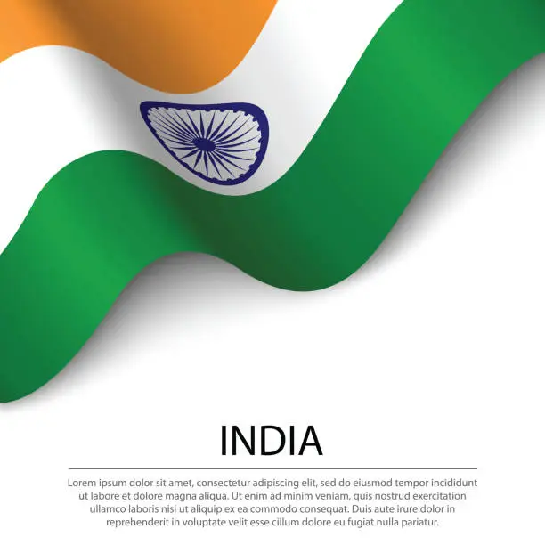 Vector illustration of Waving flag of India on white background. Banner or ribbon template for independence day