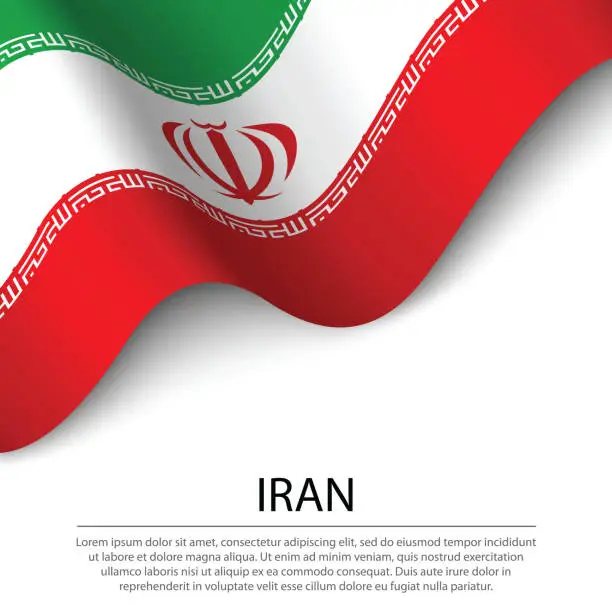 Vector illustration of Waving flag of Iran on white background. Banner or ribbon template for independence day