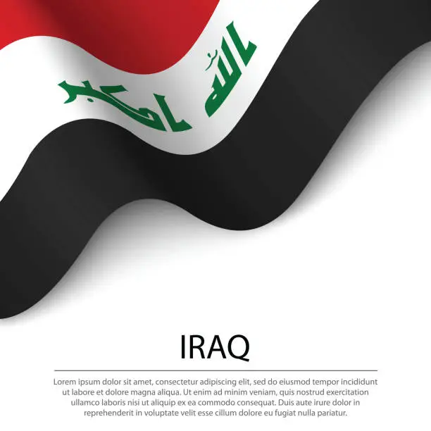 Vector illustration of Waving flag of Iraq on white background. Banner or ribbon template for independence day