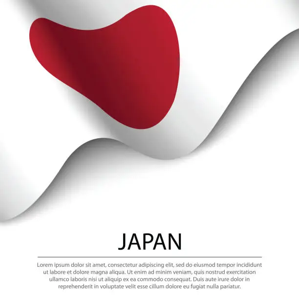 Vector illustration of Waving flag of Japan on white background. Banner or ribbon template for independence day
