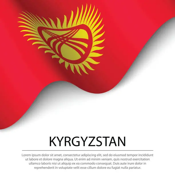 Vector illustration of Waving flag of Kyrgyzstan on white background. Banner or ribbon template for independence day