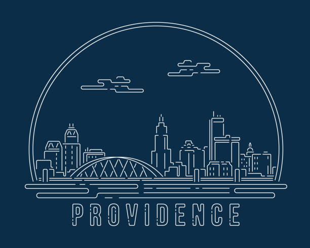 Providence - Cityscape with white abstract line corner curve modern style on dark blue background, building skyline city vector illustration design Providence - Cityscape with white abstract line corner curve modern style on dark blue background, building skyline city vector illustration design providence stock illustrations